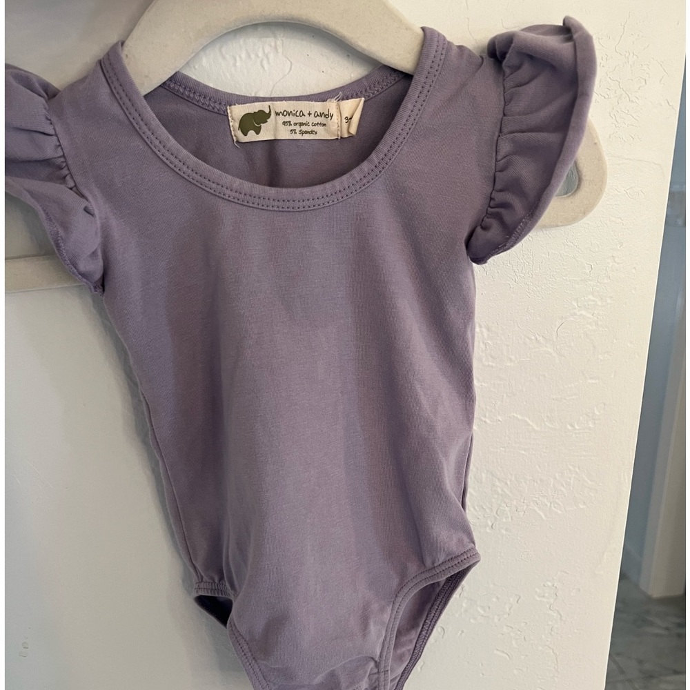 Monica and Andy purple onesie with ruffle sleeves 3-6 months